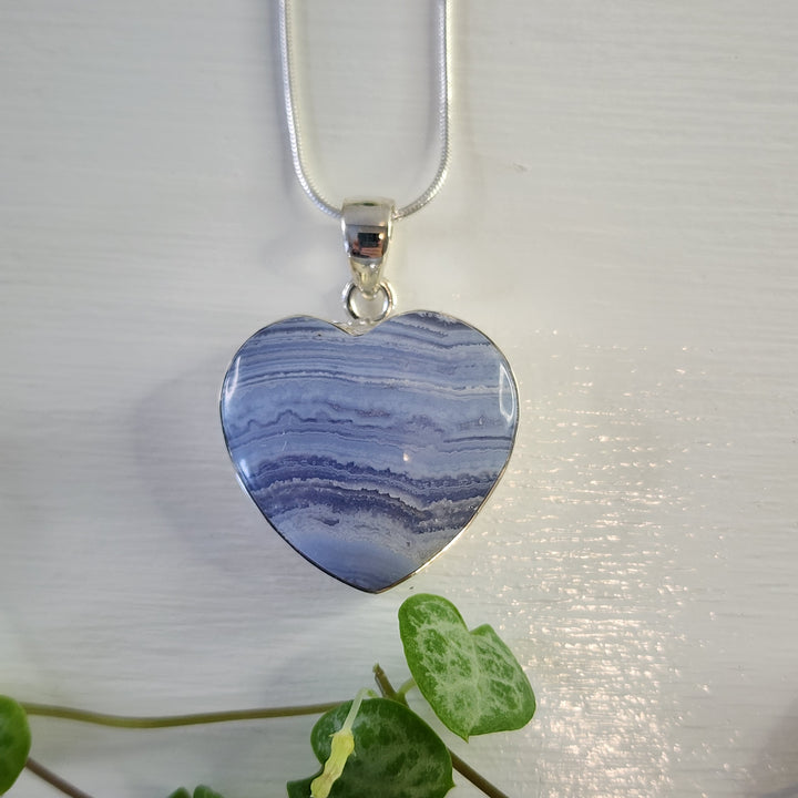 Blue Lace Agate Heart Pendant
Set in 925 Sterling Silver