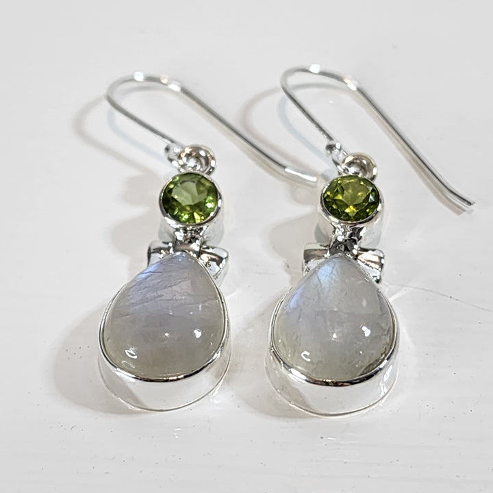 Moonstone and Peridot Earrings set in 925 Sterling Silver