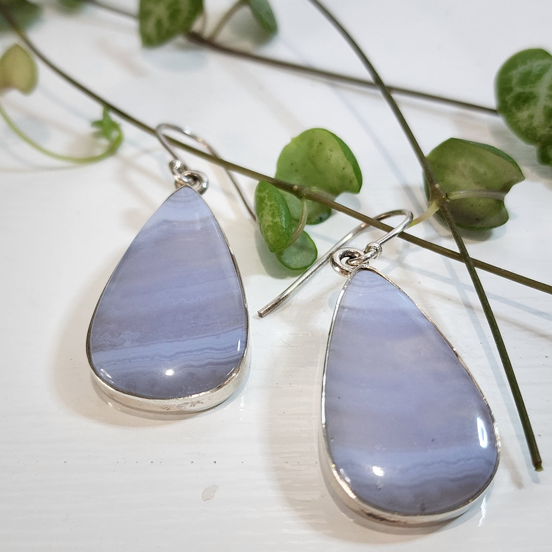 Blue Lace Agate Earrings set in 925 Sterling Silver