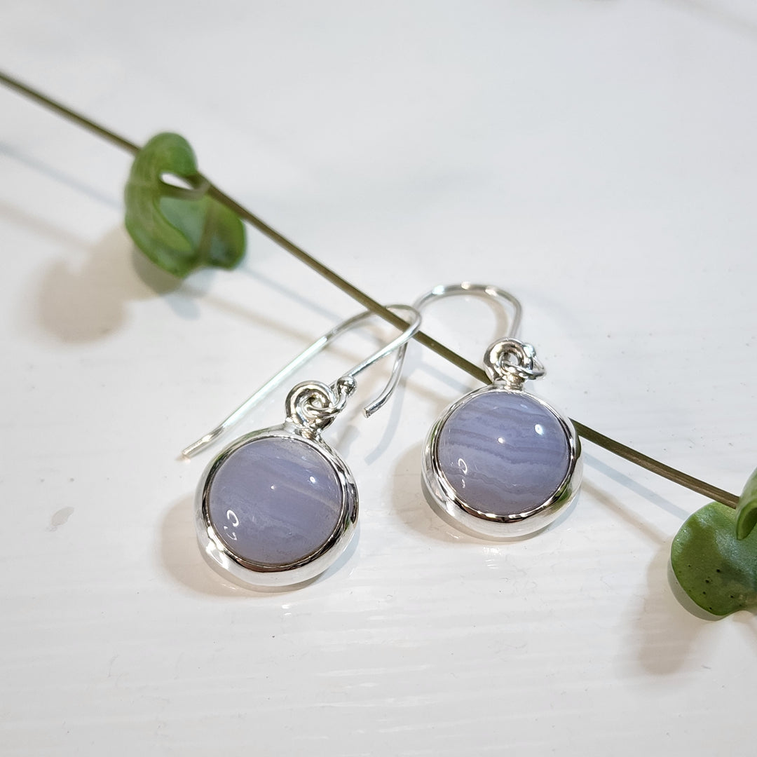 Blue Lace Agate Earrings set in 925 Sterling Silver