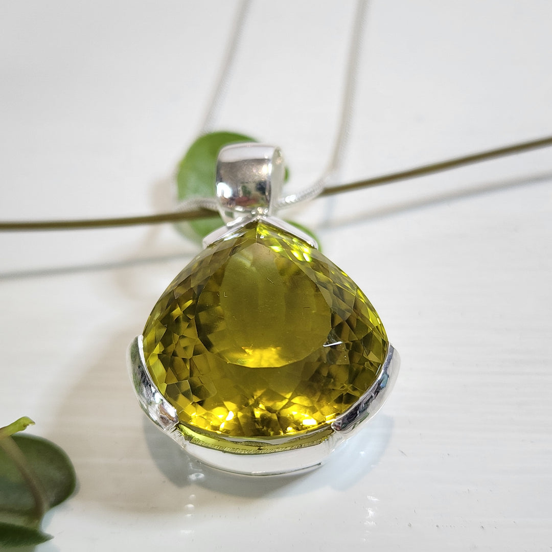 Lemon Quartz Pendant set in 925 sterling silver, comes with a sterling silver chain.