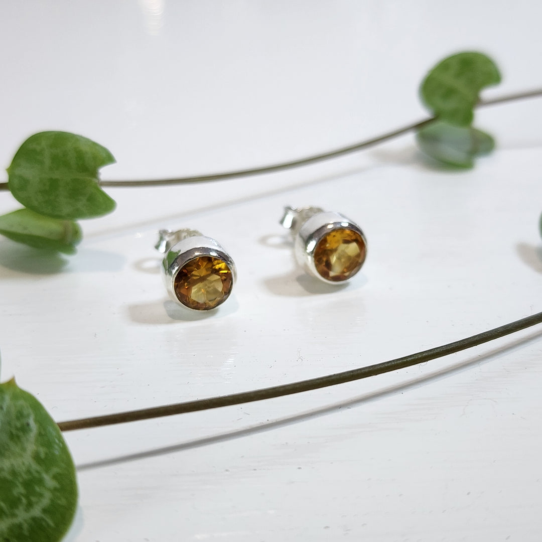 Citrine Stud Earrings Set in 925 Sterling Silver.