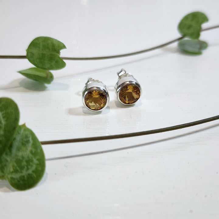Citrine Stud Earrings Set in 925 Sterling Silver