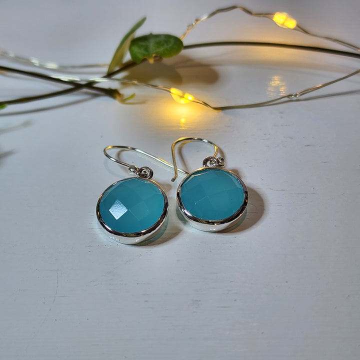 Blue Chalcedony Earrings set in 925 Sterling Silver