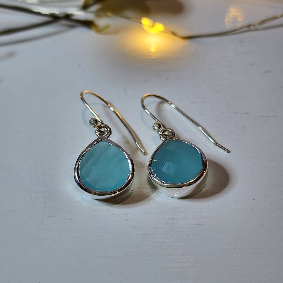 Blue Chalcedony Earrings set in 925 Sterling Silver