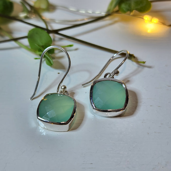 Blue Chalcedony Earrings set in 925 Sterling Silver
