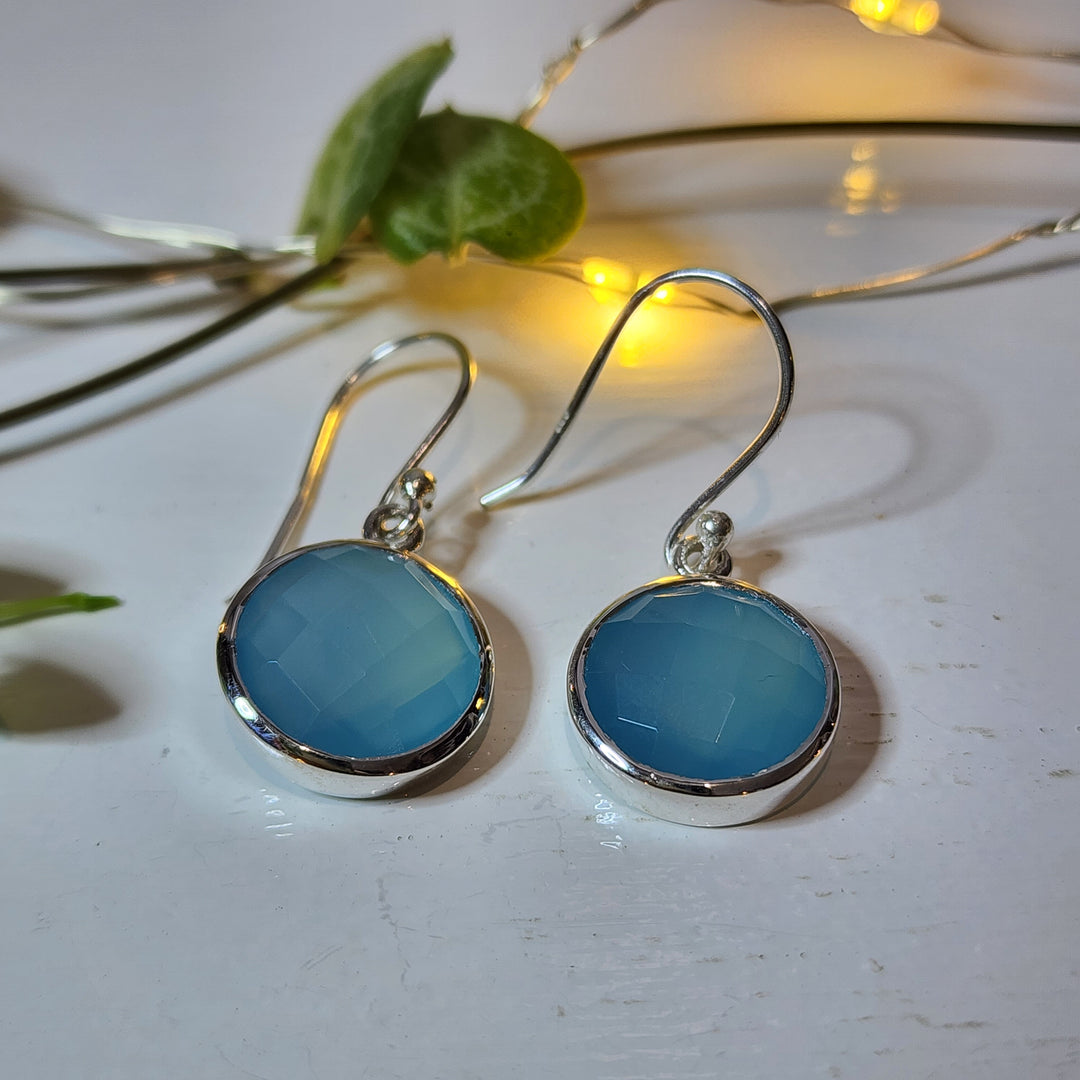 Blue Chalcedony Earrings set in 925 Sterling Silver
