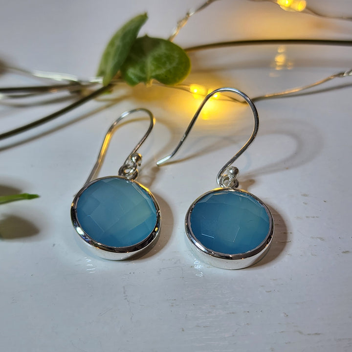 Blue Chalcedony Earrings set in 925 Sterling Silver