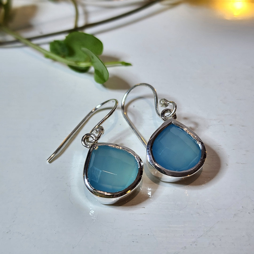 Blue Chalcedony Earrings set in 925 Sterling Silver
