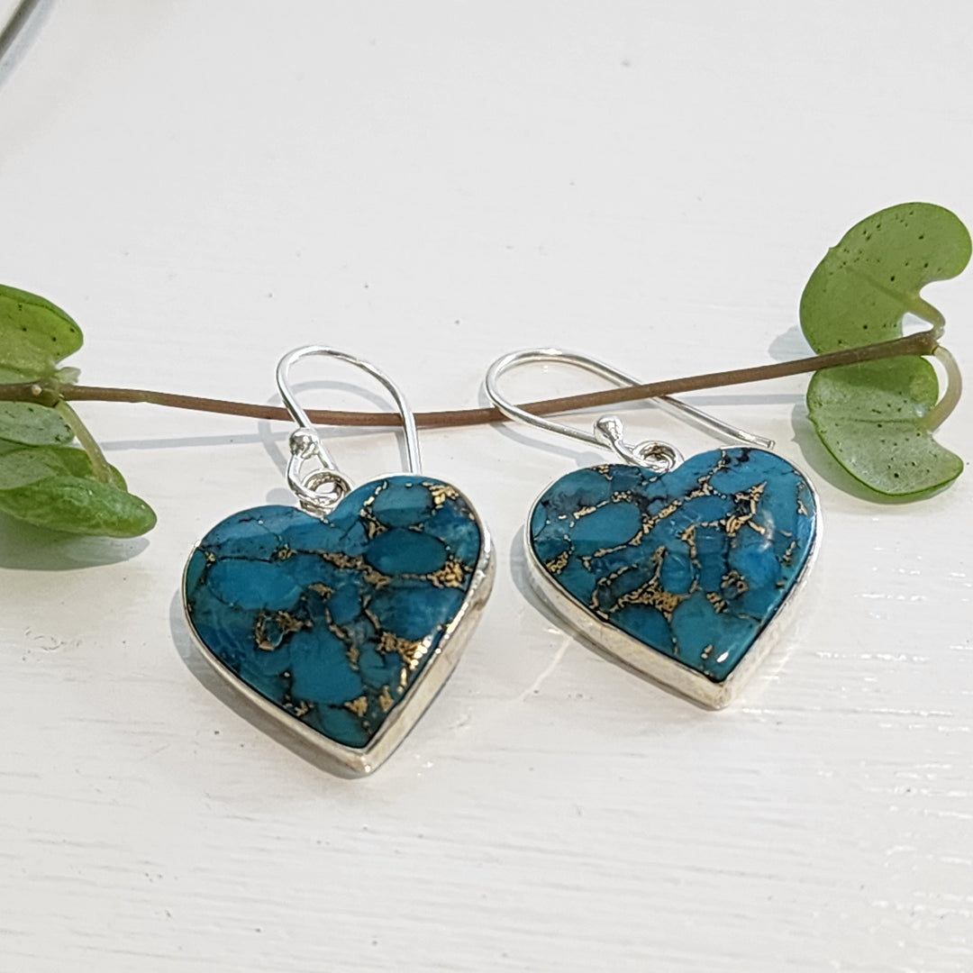 Blue Copper Turquoise Earrings set in 925 Sterling Silver