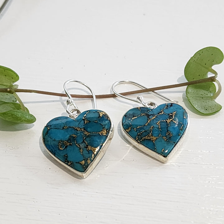 Blue Copper Turquoise Earrings set in 925 Sterling Silver