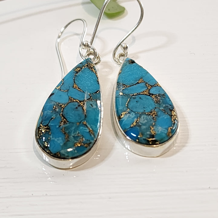 Blue Copper Turquoise Earrings set in 925 Sterling Silver