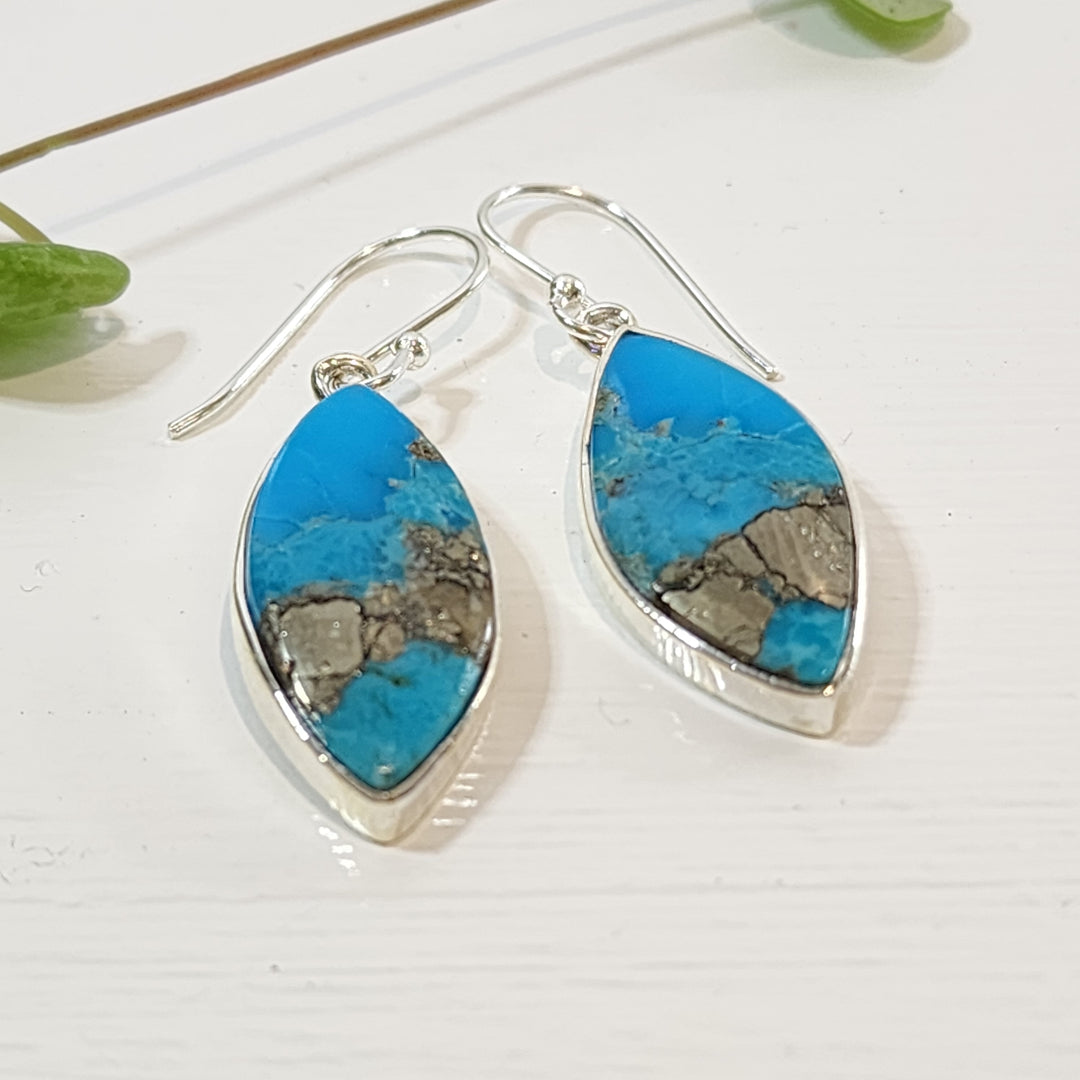 Blue Copper Turquoise Earrings set in 925 Sterling Silver