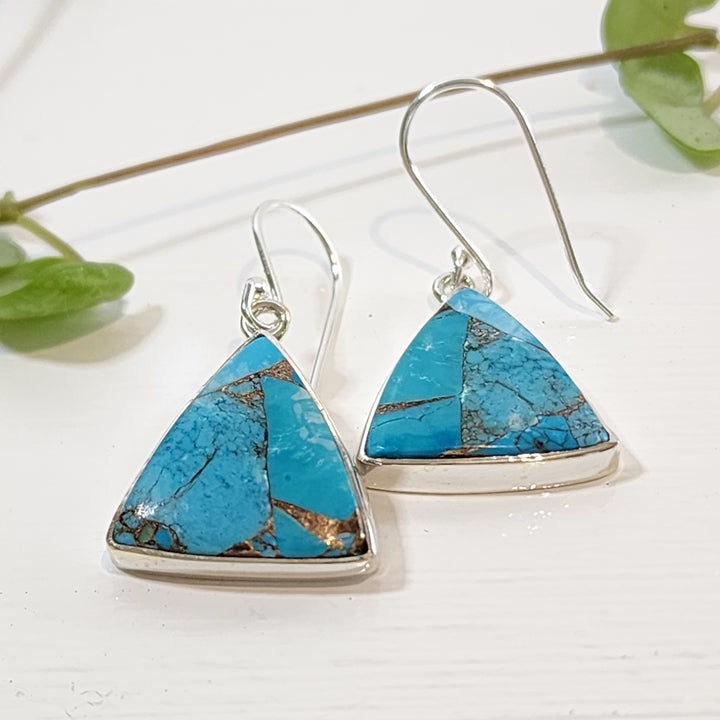 Blue Copper Turquoise Earrings set in 925 Sterling Silver