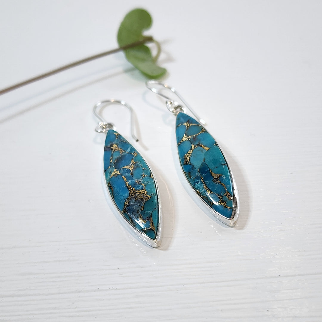 Blue Copper Turquoise Earrings set in 925 Sterling Silver