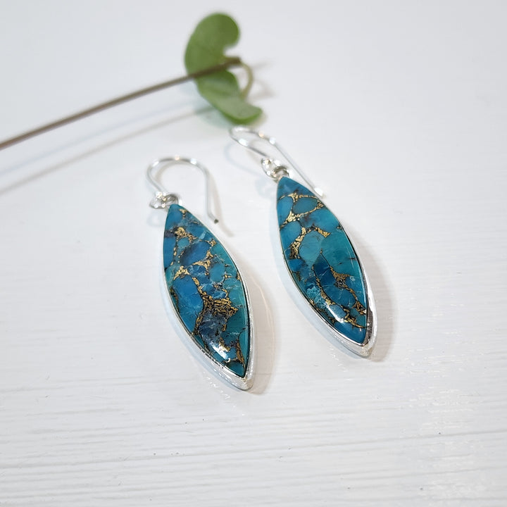 Blue Copper Turquoise Earrings set in 925 Sterling Silver