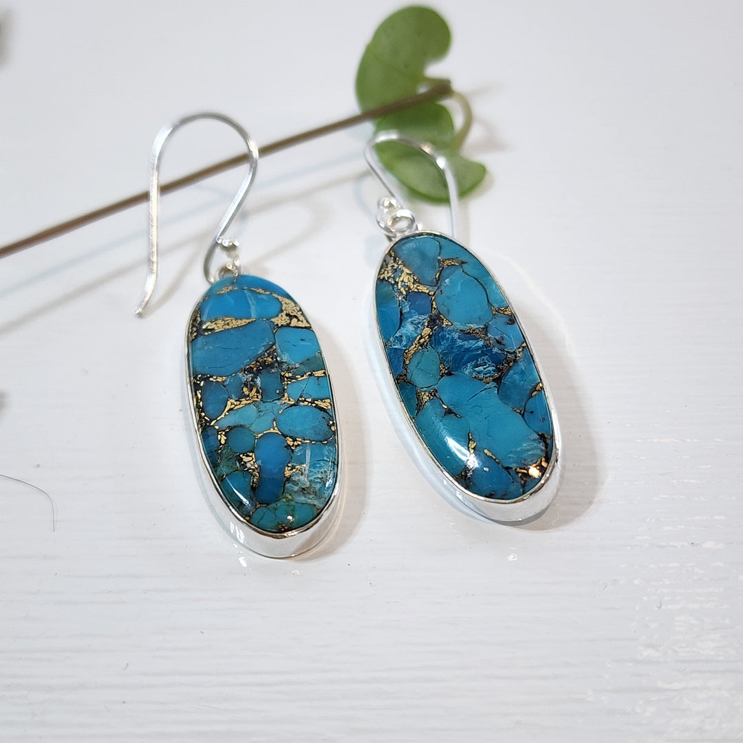 Blue Copper Turquoise Earrings set in 925 Sterling Silver