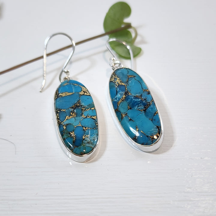 Blue Copper Turquoise Earrings set in 925 Sterling Silver