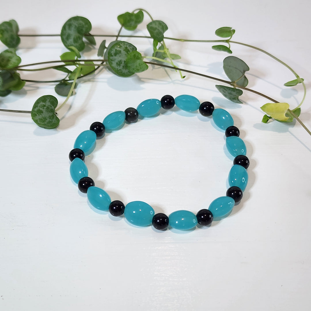 Aqua Chalcedony and Black Agate - Bracelets