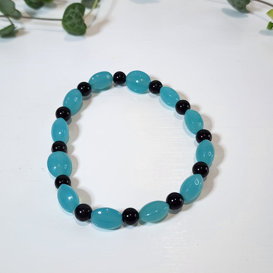 Aqua Chalcedony and Black Agate - Bracelets