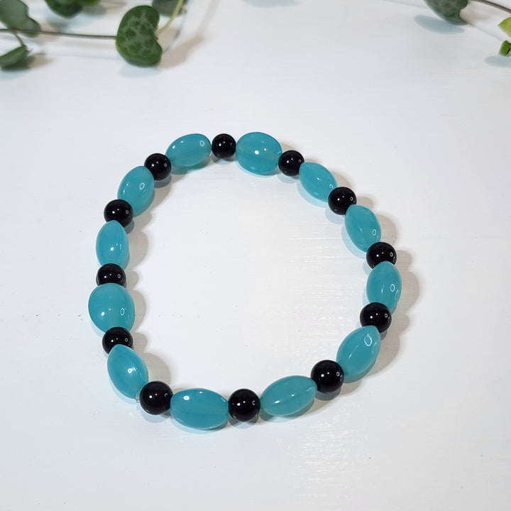 Aqua Chalcedony and Black Agate - Bracelets