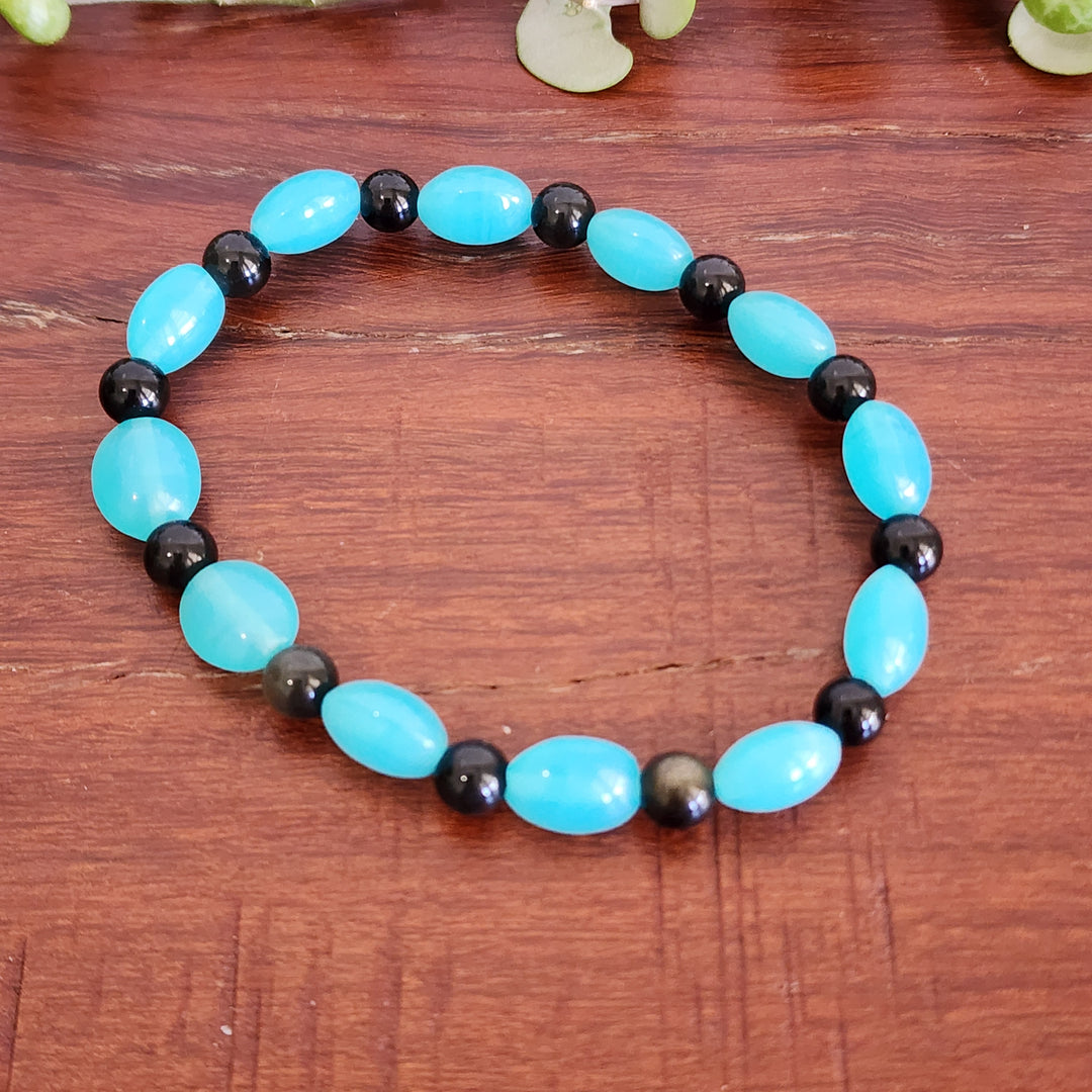 Aqua Chalcedony and Black Agate - Bracelets