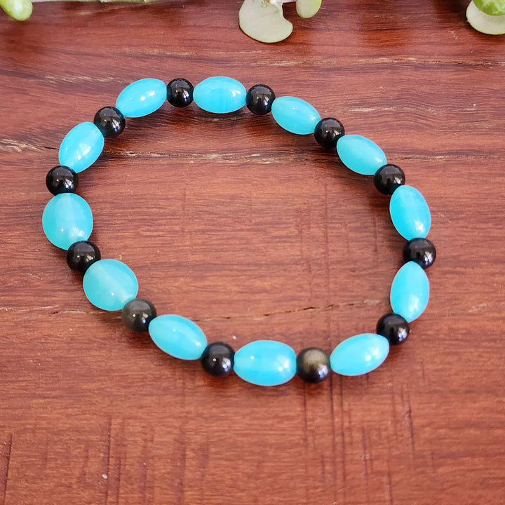 Aqua Chalcedony and Black Agate - Bracelets