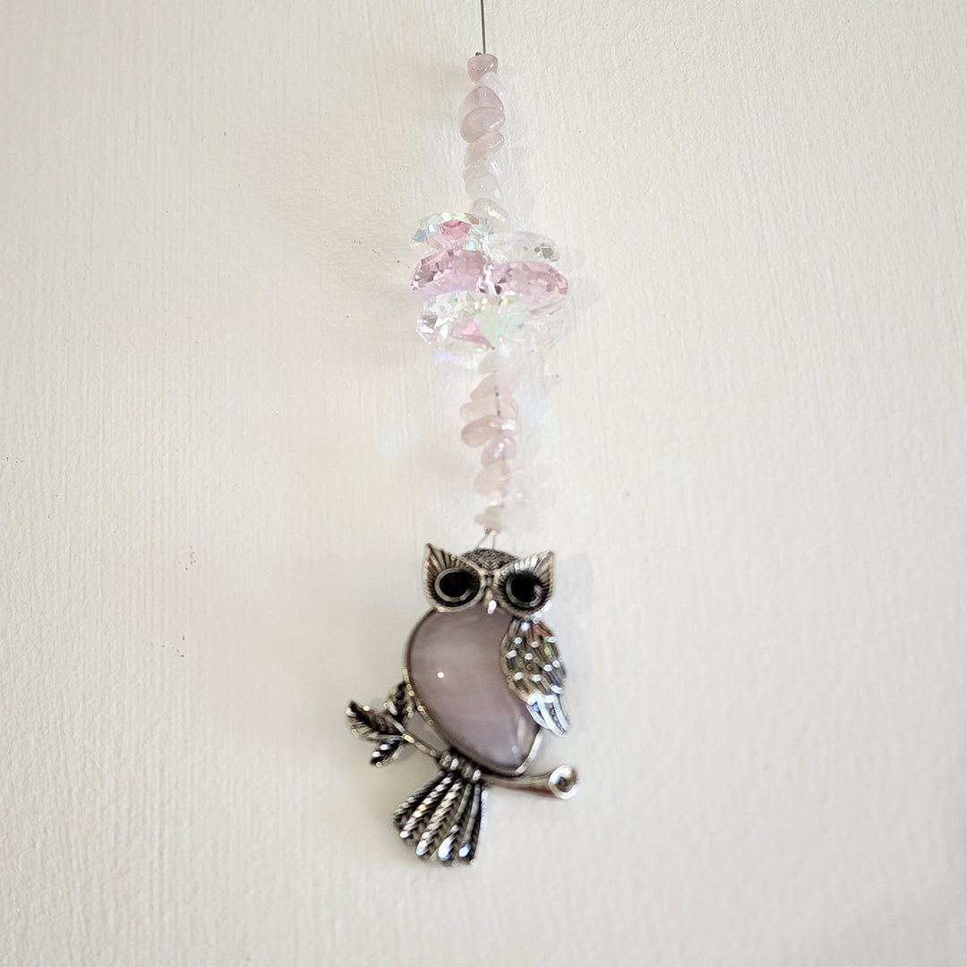 Sun Catchers - Rose Quartz Owl