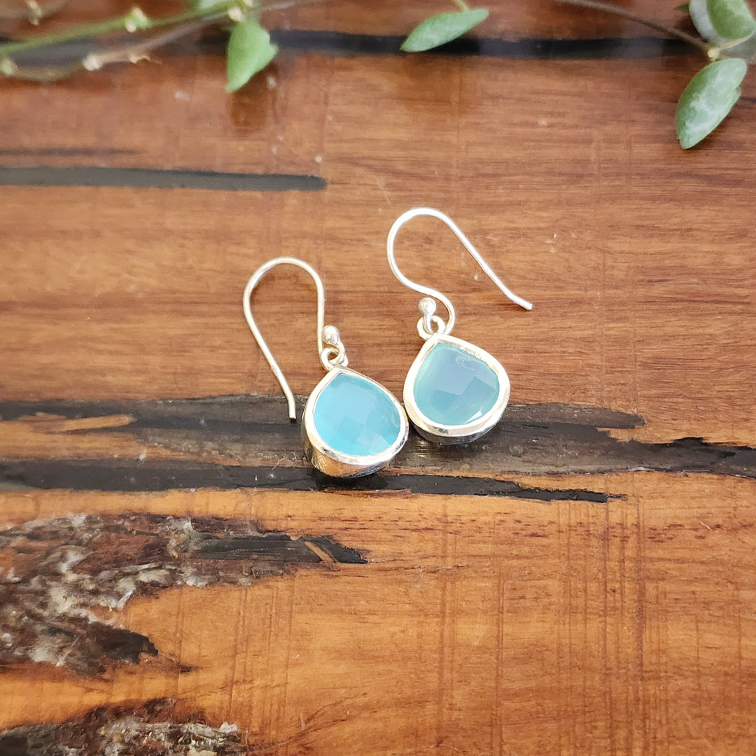 Blue Chalcedony Earrings set in 925 Sterling Silver