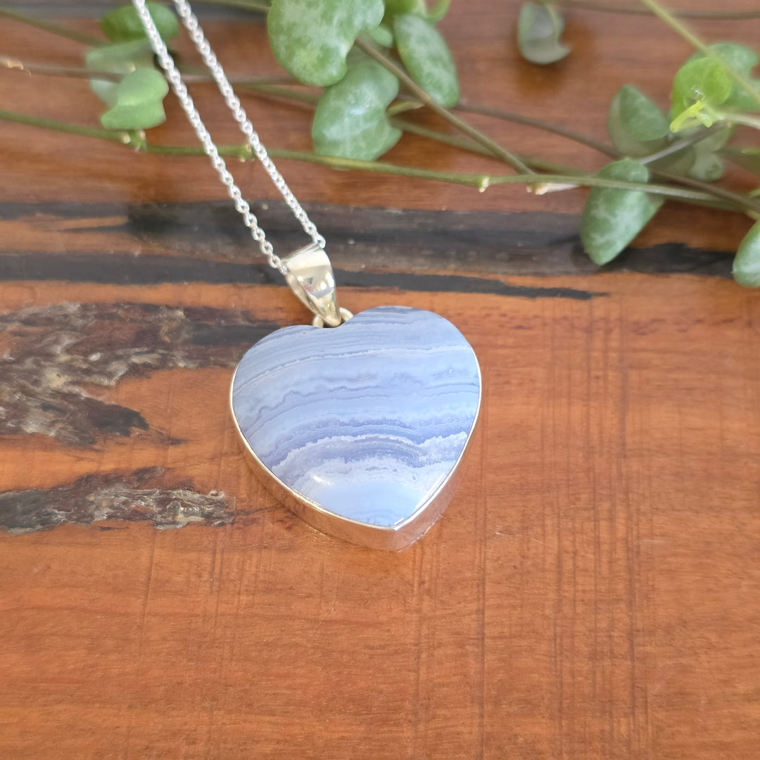 Blue Lace Agate Heart Pendant
Set in 925 Sterling Silver