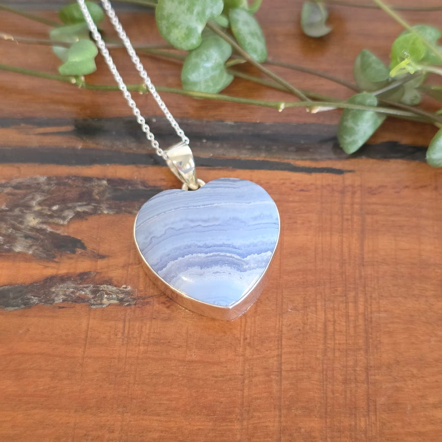 Blue Lace Agate Heart Pendant
Set in 925 Sterling Silver