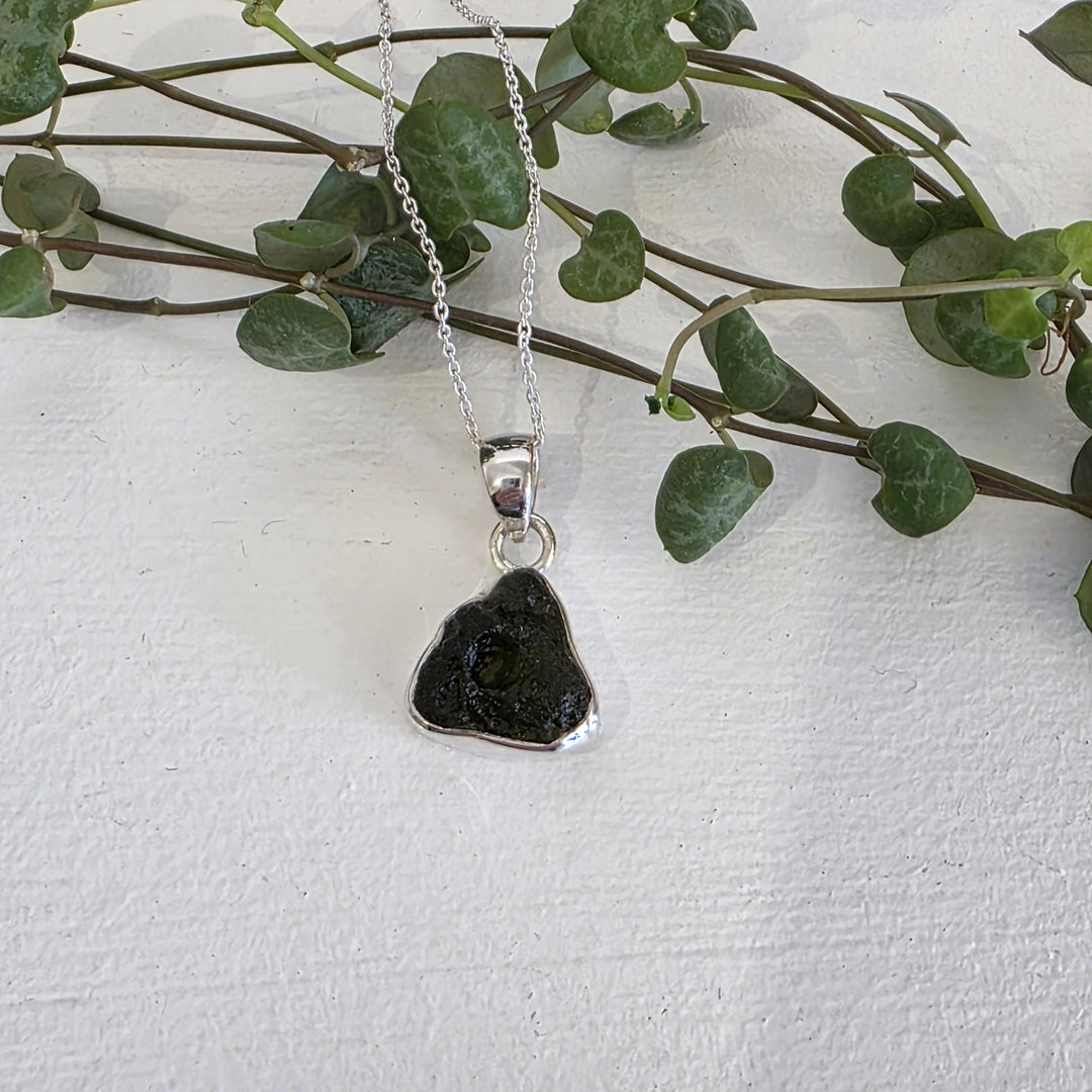 Rough Moldavite Pendant in 925 Sterling Silver
