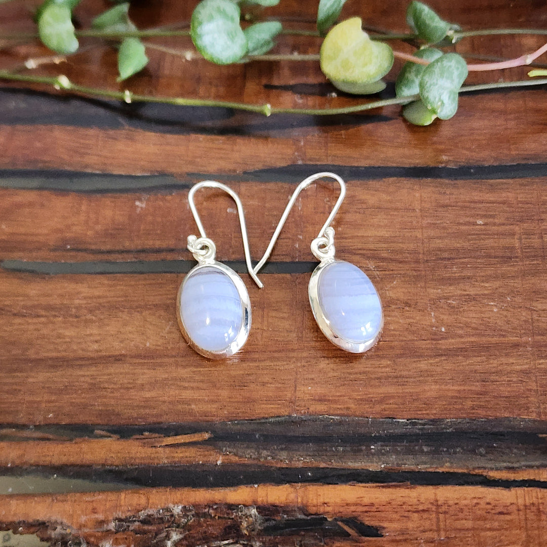 Blue Lace Agate Earrings set in 925 Sterling Silver