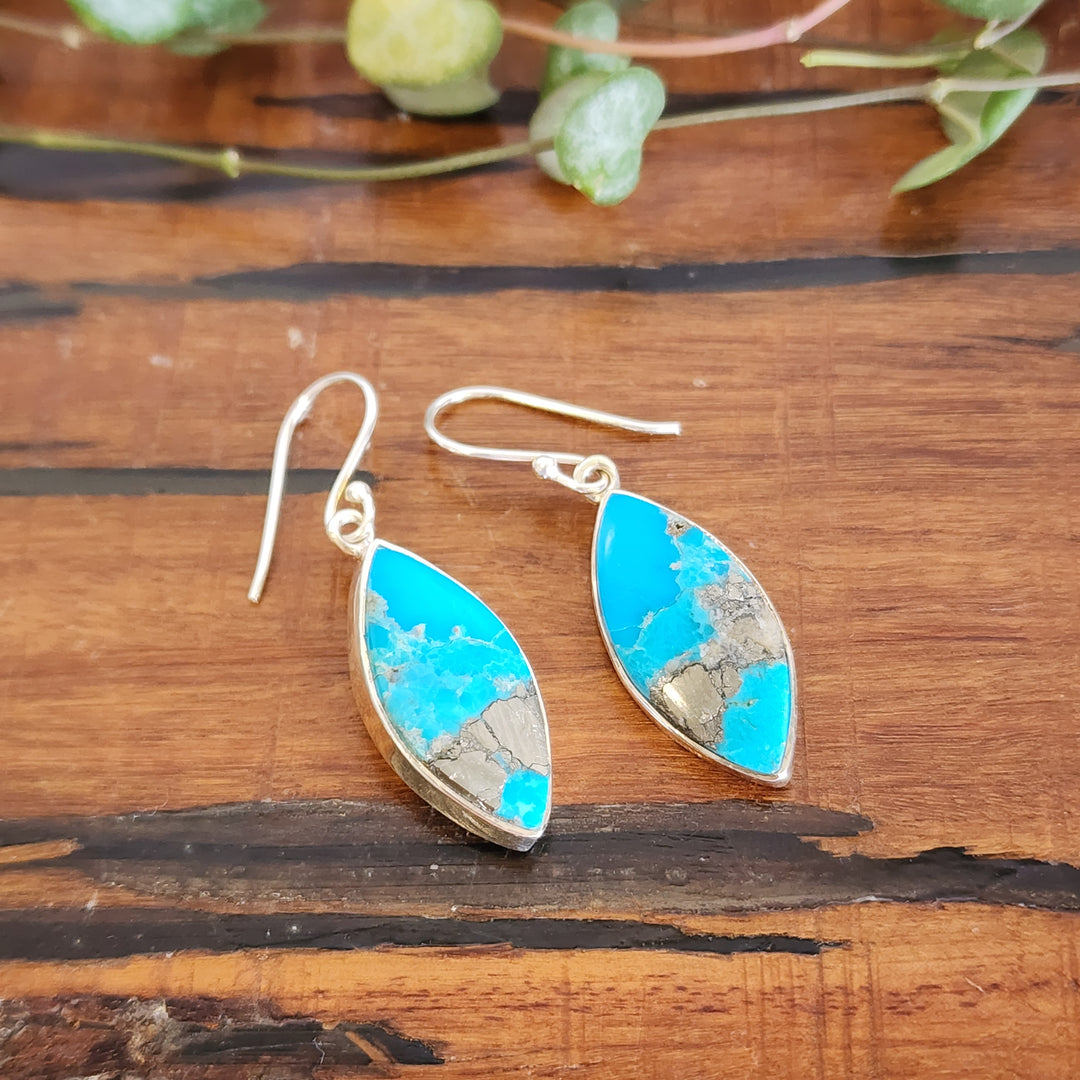 Blue Copper Turquoise Earrings set in 925 Sterling Silver