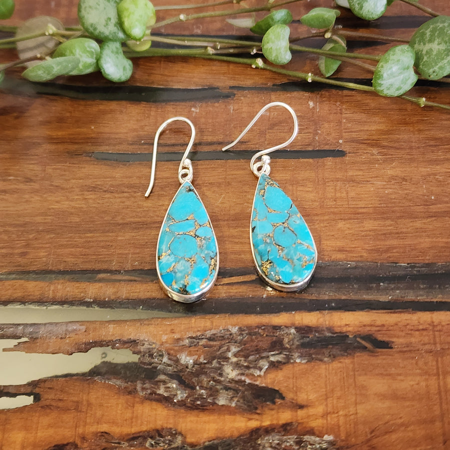 Blue Copper Turquoise Earrings set in 925 Sterling Silver