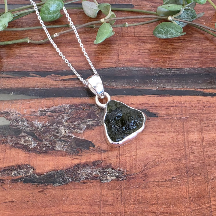 Rough Moldavite Pendant in 925 Sterling Silver