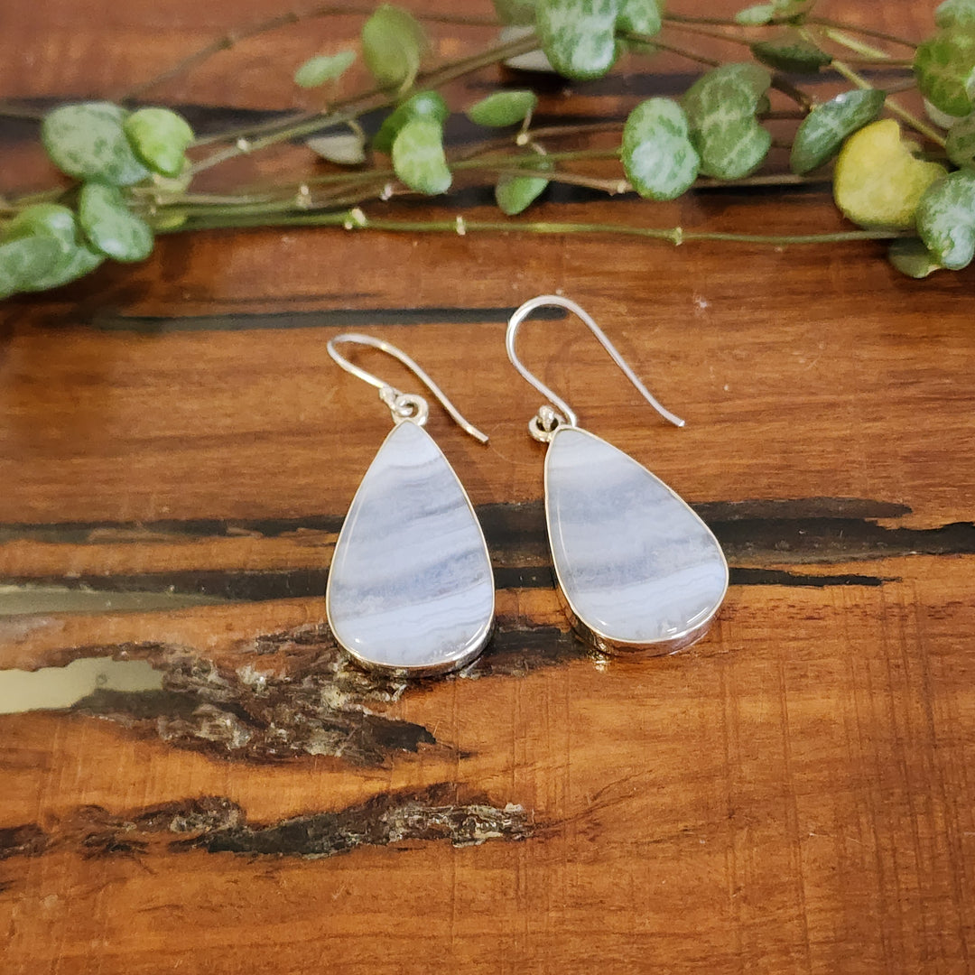 Blue Lace Agate Earrings set in 925 Sterling Silver