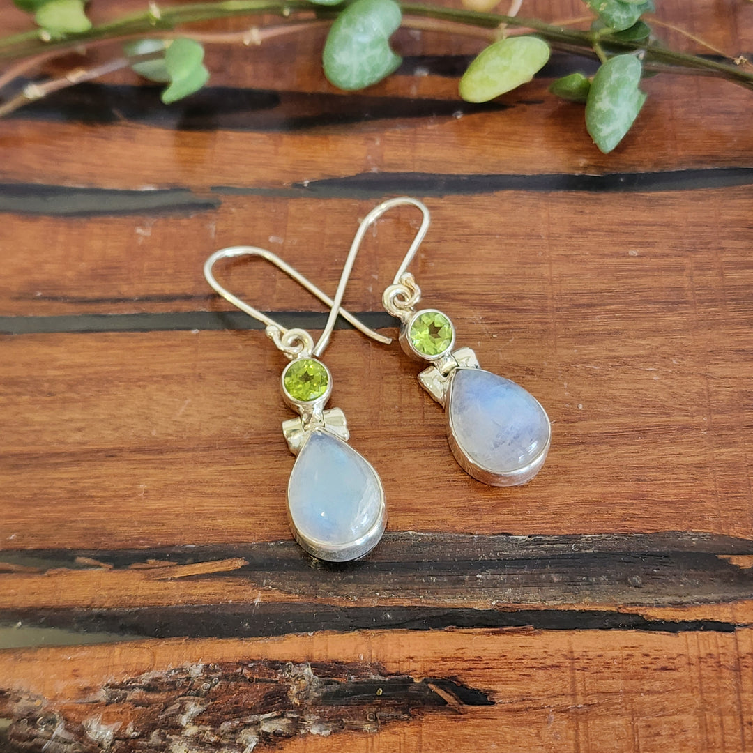 Moonstone and Peridot Earrings set in 925 Sterling Silver