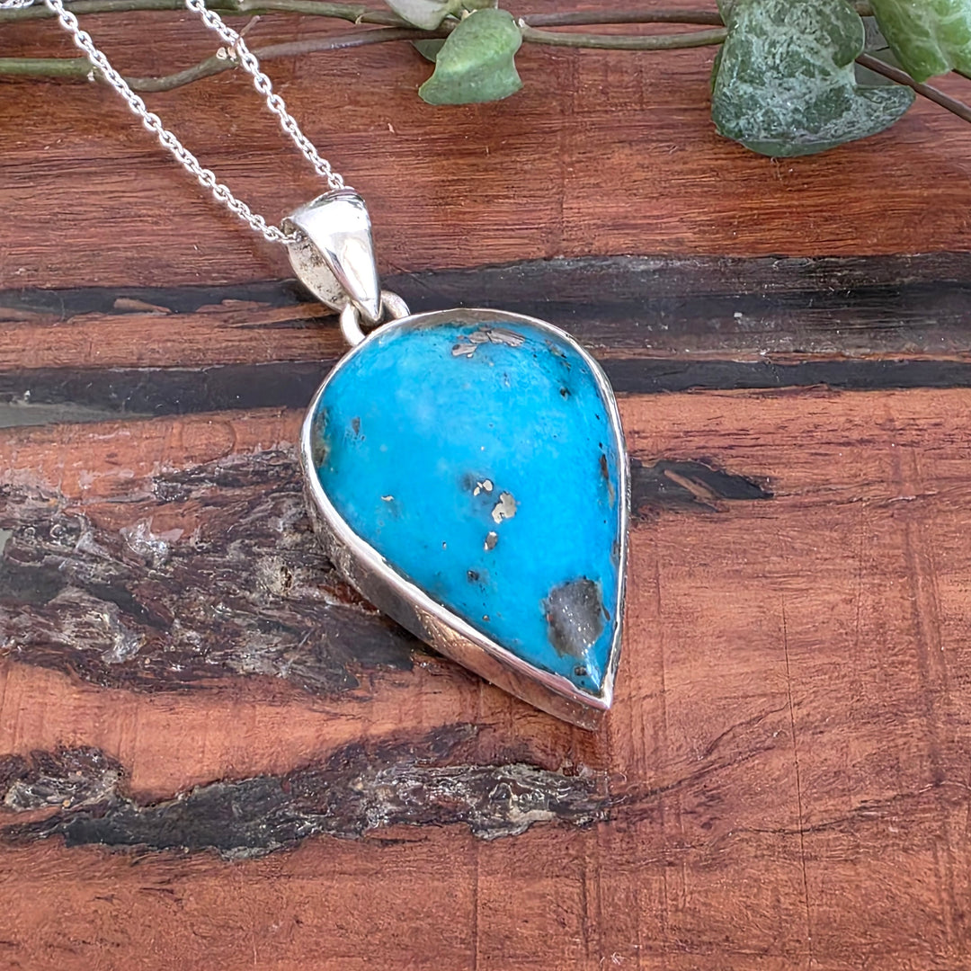 Blue Copper Turquoise Pendant set in 925 Sterling Silver.
