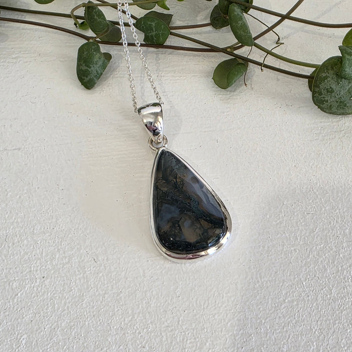 Moss Agate Pendant is set in 925 Sterling Silver