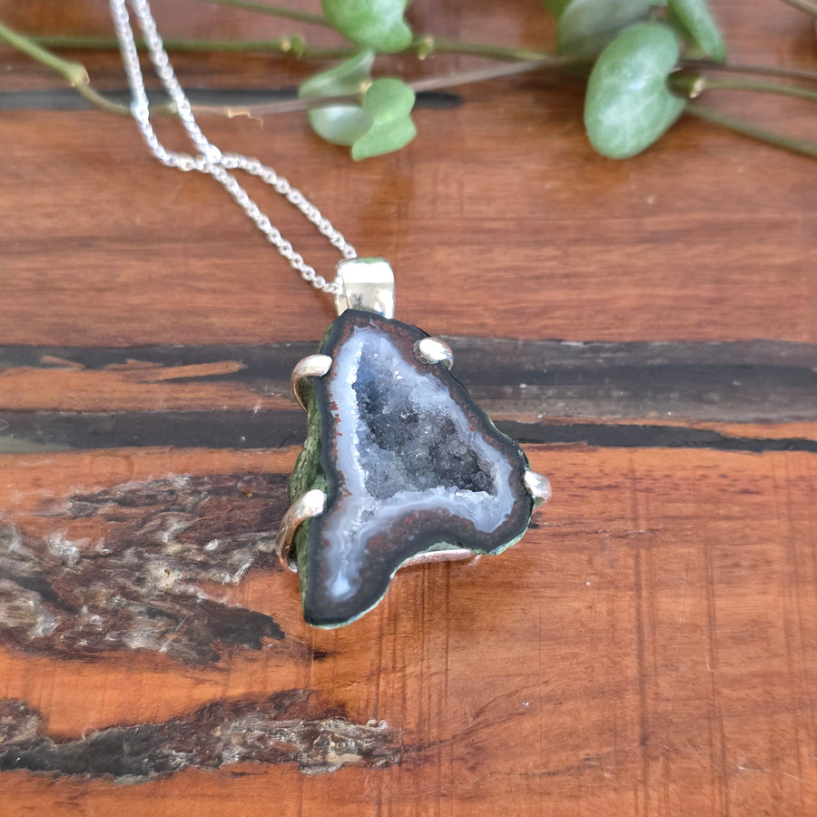 Agate Geode Pendant set in 925 Sterling Silver