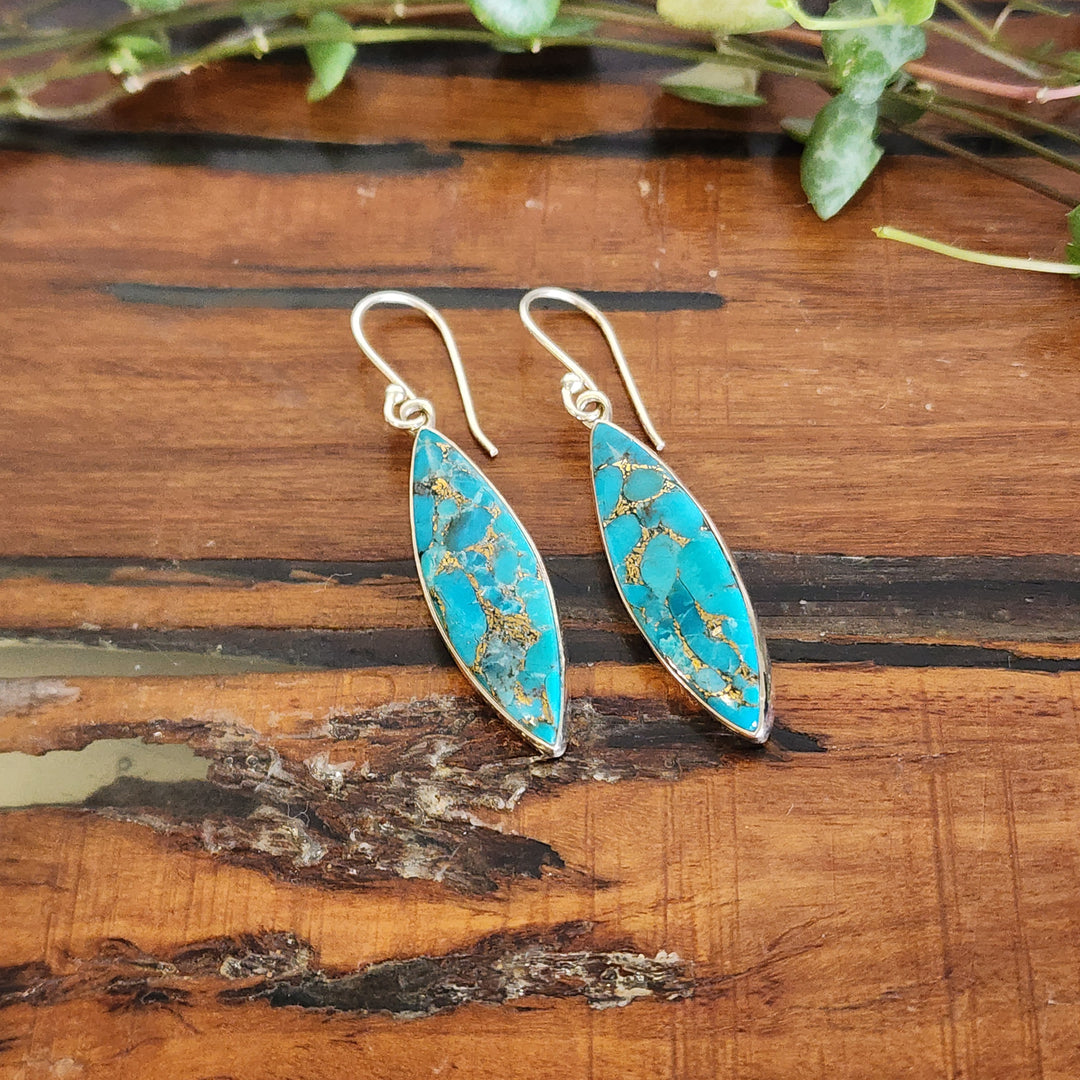 Blue Copper Turquoise Earrings set in 925 Sterling Silver