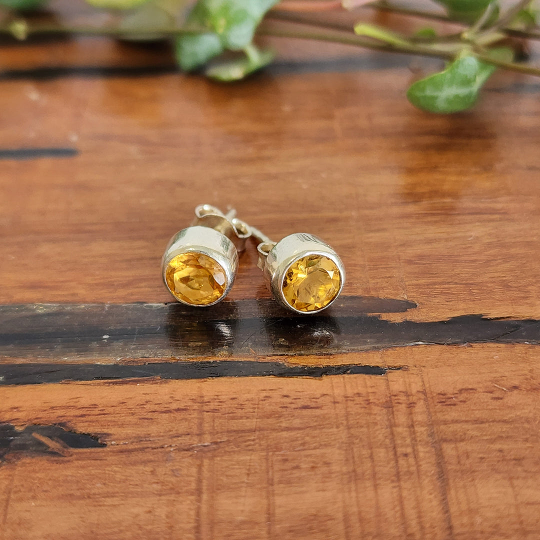 Citrine Stud Earrings Set in 925 Sterling Silver.