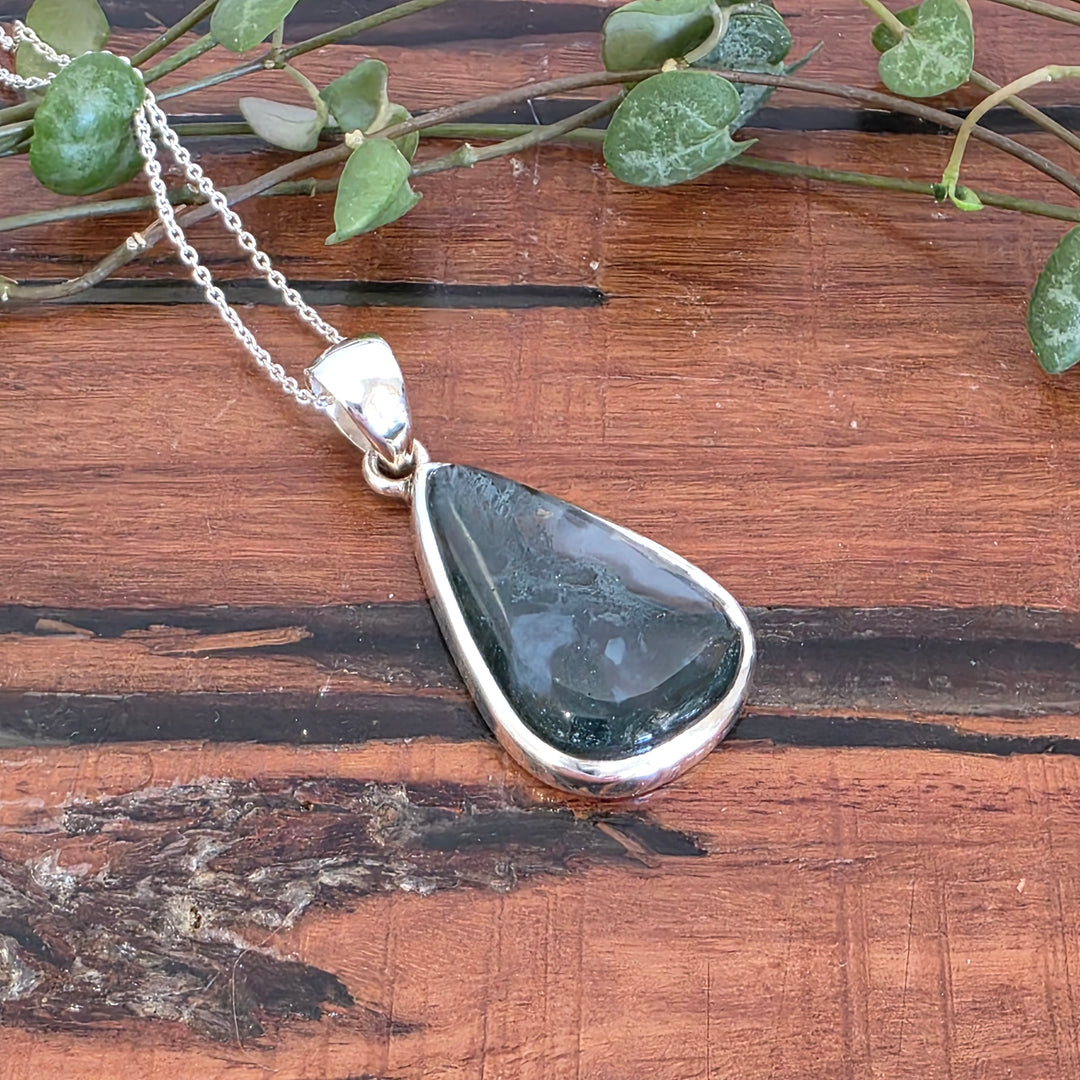 Moss Agate Pendant is set in 925 Sterling Silver
