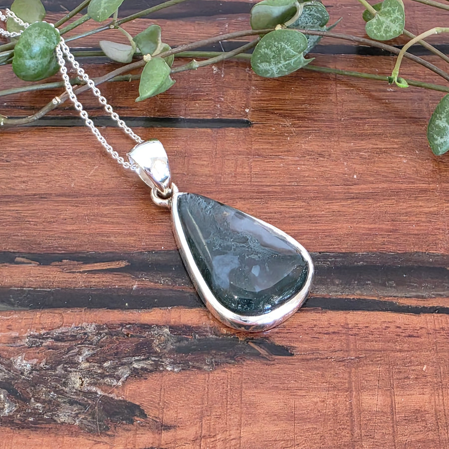 Moss Agate Pendant is set in 925 Sterling Silver