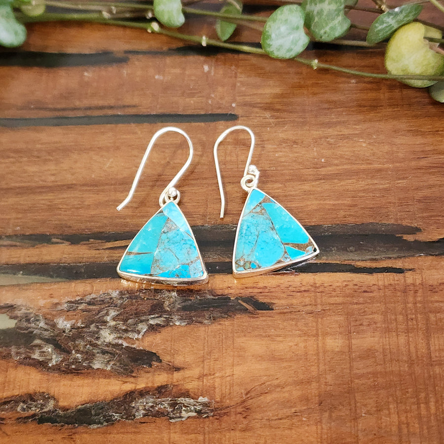 Blue Copper Turquoise Earrings set in 925 Sterling Silver