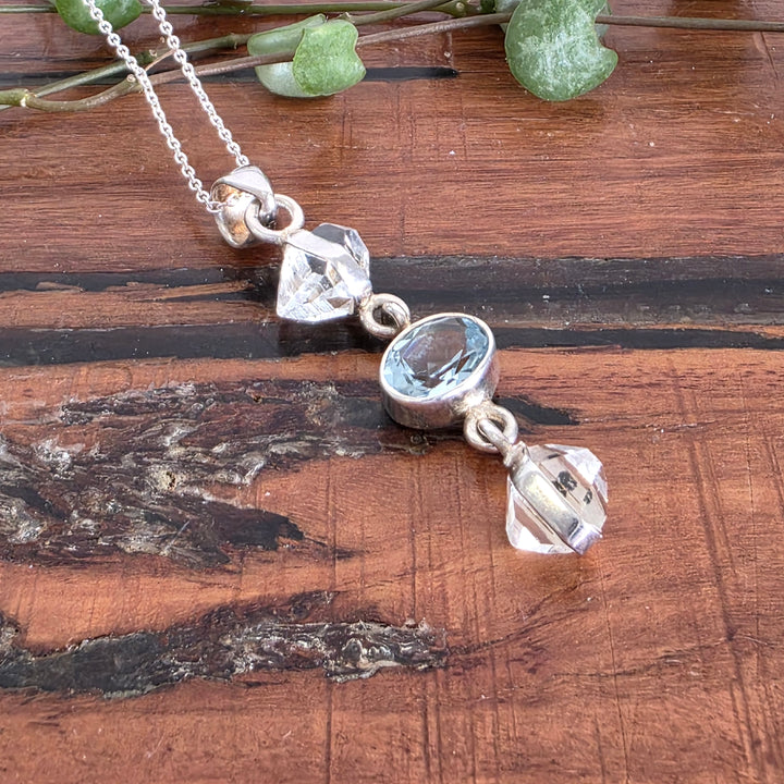 Blue Topaz and Herkimer Diamond Pendant set in 925 Sterling Silver