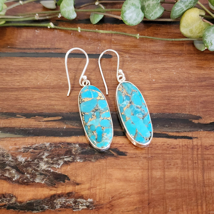 Blue Copper Turquoise Earrings set in 925 Sterling Silver