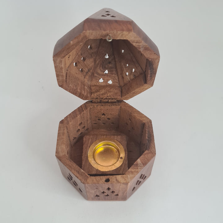 Incense & Cone Burner - Wooden Round Pyramid Box