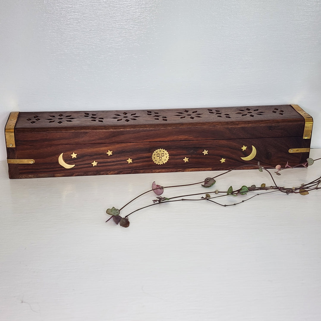 Incense Burner - Rounded Lid with Sun, Moon & Stars Inlay